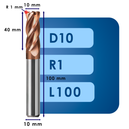 Фреза твердосплавная d10*r1*c40*p55*d10*z4*l100