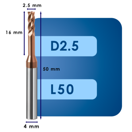 Фреза твердосплавная d2.5*c16*p55*d4*z4*l50