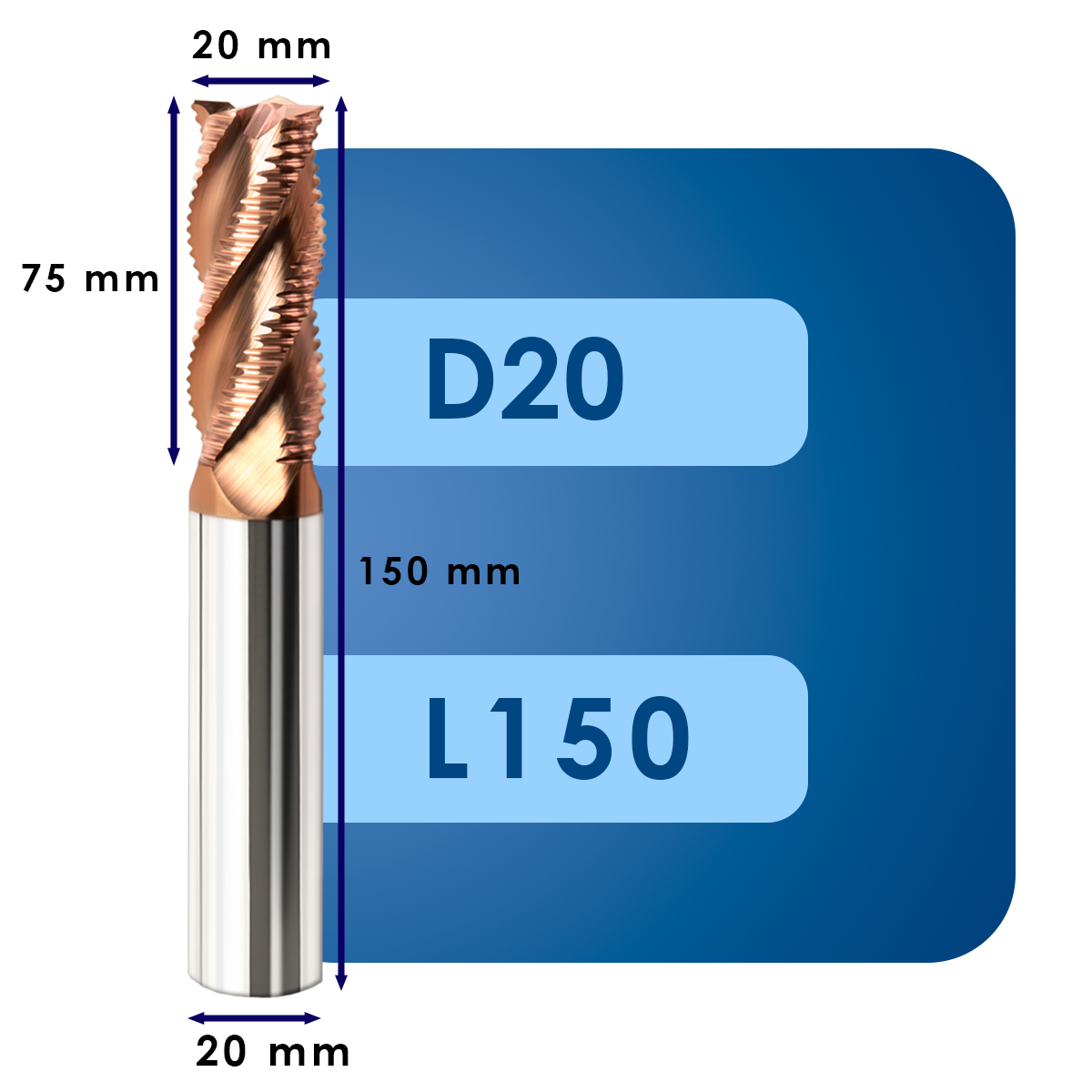 D20 L150 Фреза черновая твердосплавная d20*c75*p55*d20*z4*l150*r