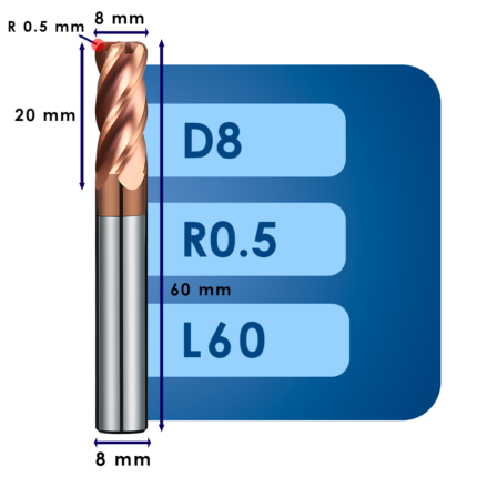 Фреза твердосплавная d8*r0.5*c20*p55*d8*z4*l60