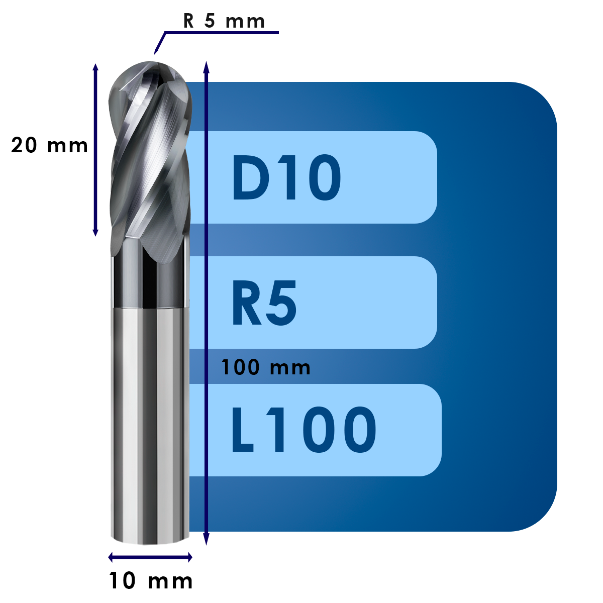 D10 L100 (2) Фреза радиусная d10*r5*c20*p70*d10*z4*l100