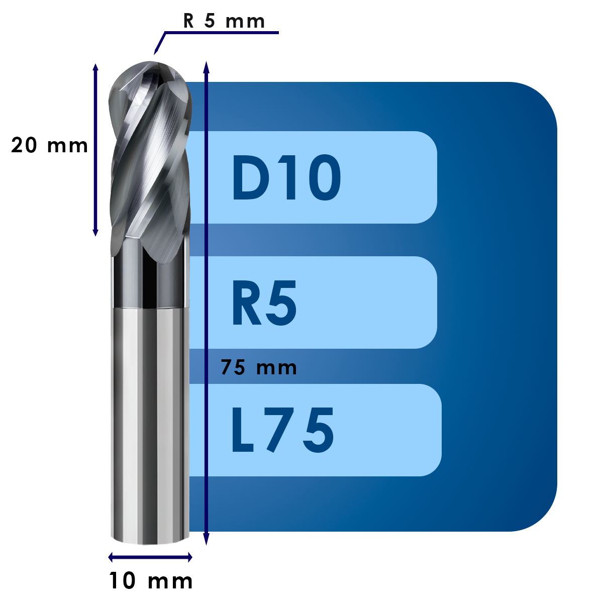 D10 L75 (6) Фреза радиусная d10*r5*c20*p70*d10*z4*l75
