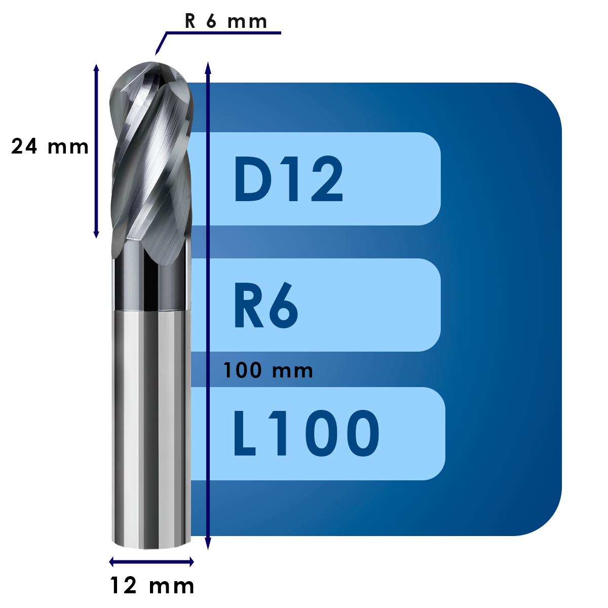 D12 L100 (1) Фреза радиусная d12*r6*c24*p70*d12*z4*l100