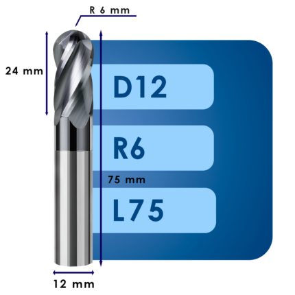 Фреза радиусная d12*r6*c24*p70*d12*z4*l100