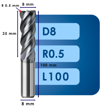Фреза твердосплавная d8*r0.5*c35*p70*d8*z4*l100