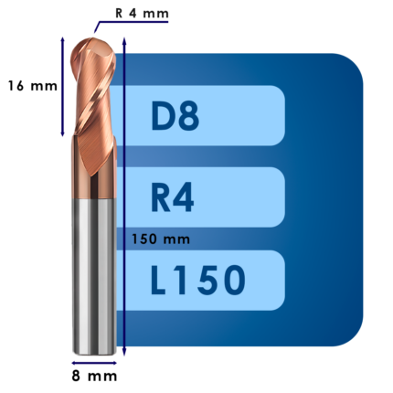 Фреза радиусная d8*r4*c16*p55*d8*z2*l150