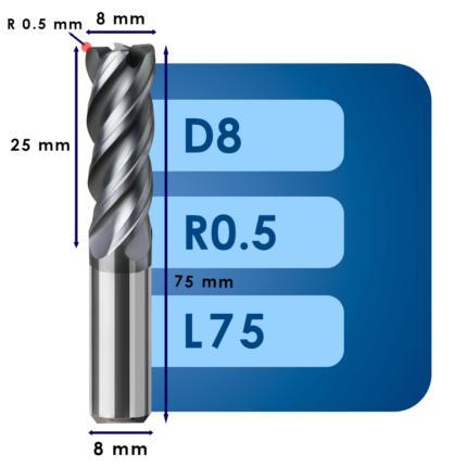 Фреза твердосплавная d8*r0.5*c25*p70*d8*z4*l75