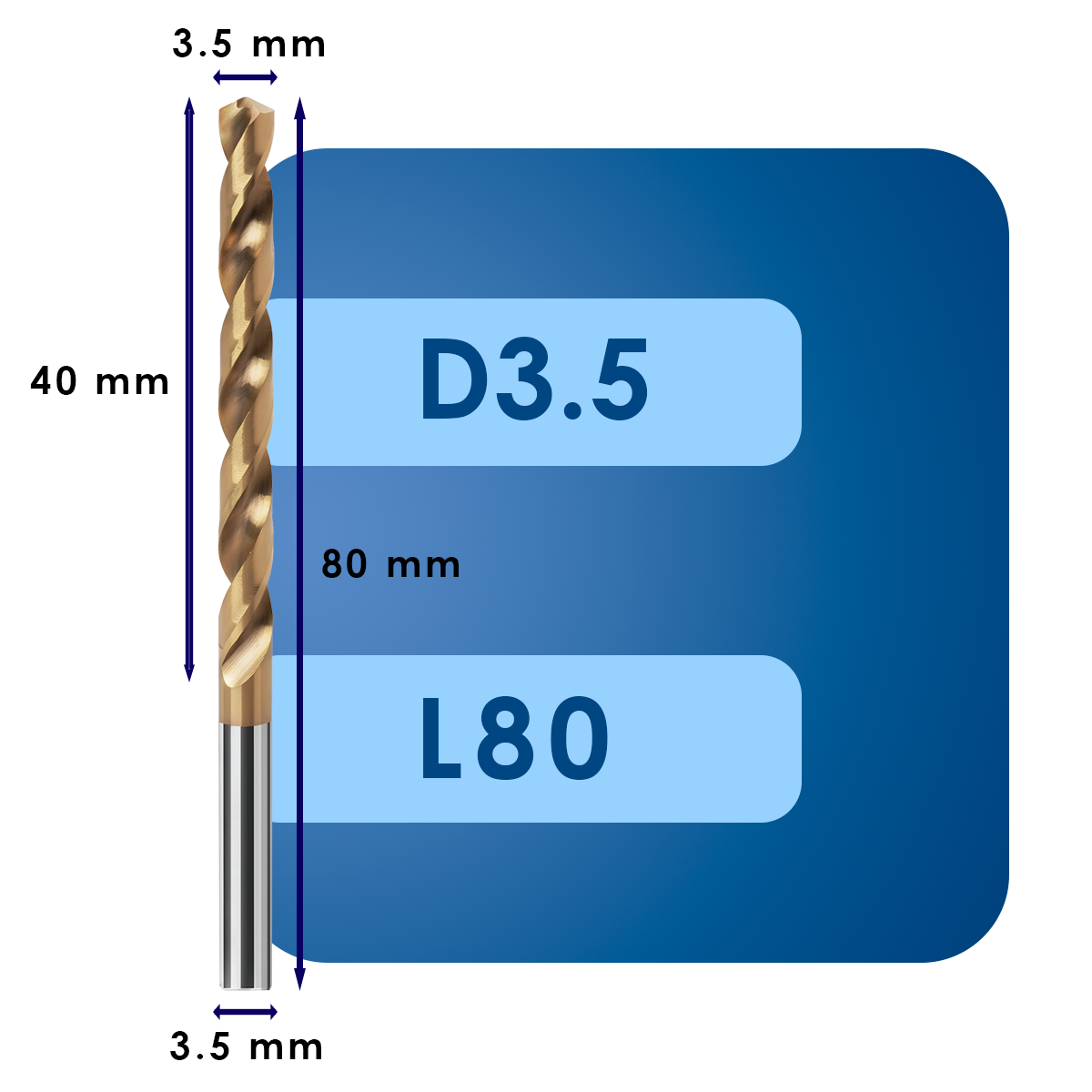 D3.5 L80 Сверло твердосплавное svd3.5*c40*p55*d3.5*z2*l80