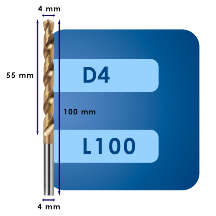 Сверло твердосплавное svd4.0*c55*p55*d4.0*z2*l100