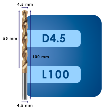 Сверло твердосплавное svd4.5*c55*p55*d4.5*z2*l100