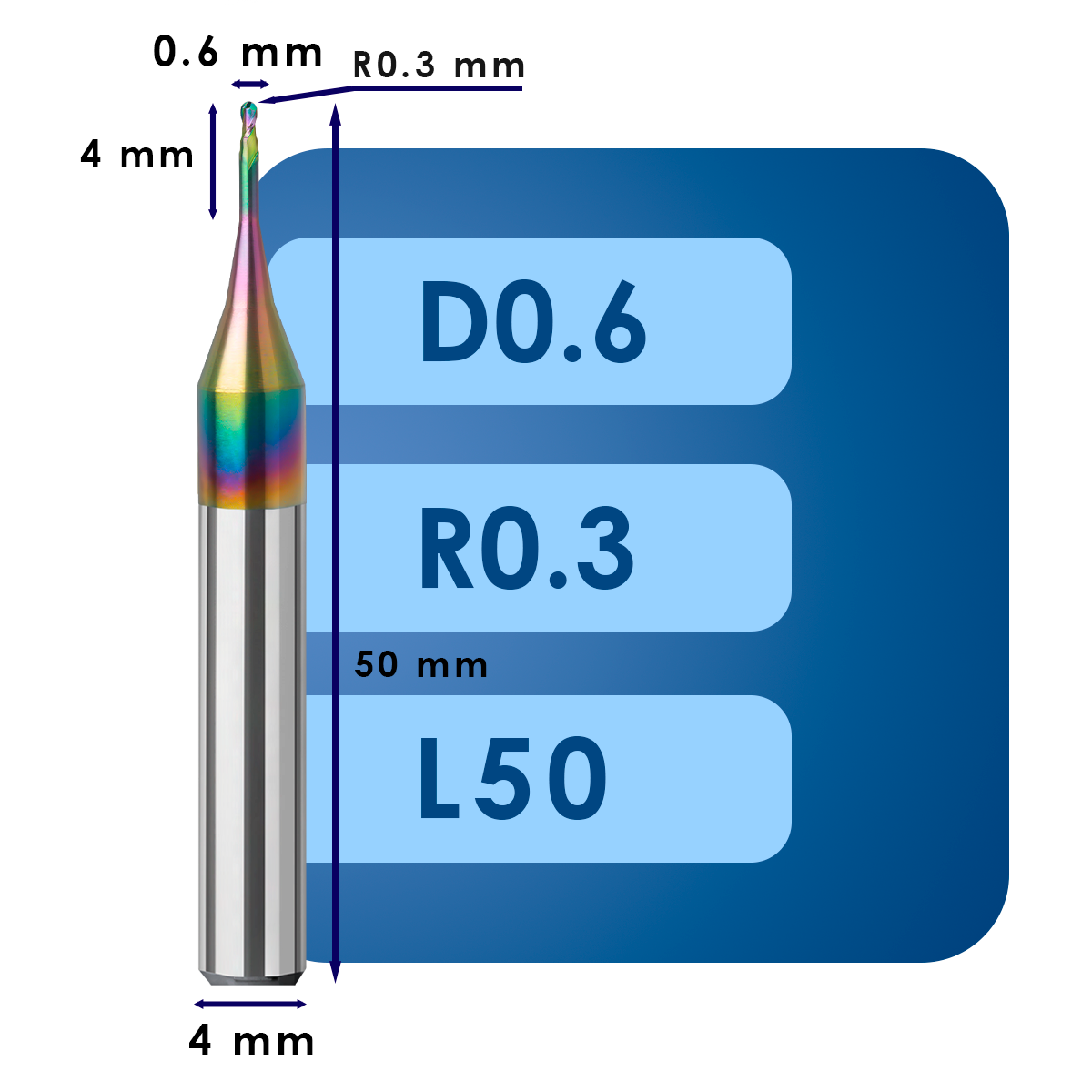 D0.6 С3 Фреза радиусная d0.6*r0.3*c4*p58*d4*z2*l50 al