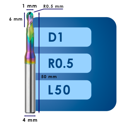 Фреза радиусная d1*r0.5*c6*p58*d4*z2*l50 al