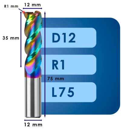 Фреза твердосплавная d12*r1*c35*p58*d12*z3*l75 al