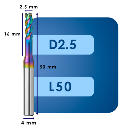 Фреза твердосплавная d2.5*c16*p58*d4*z3*l50 al