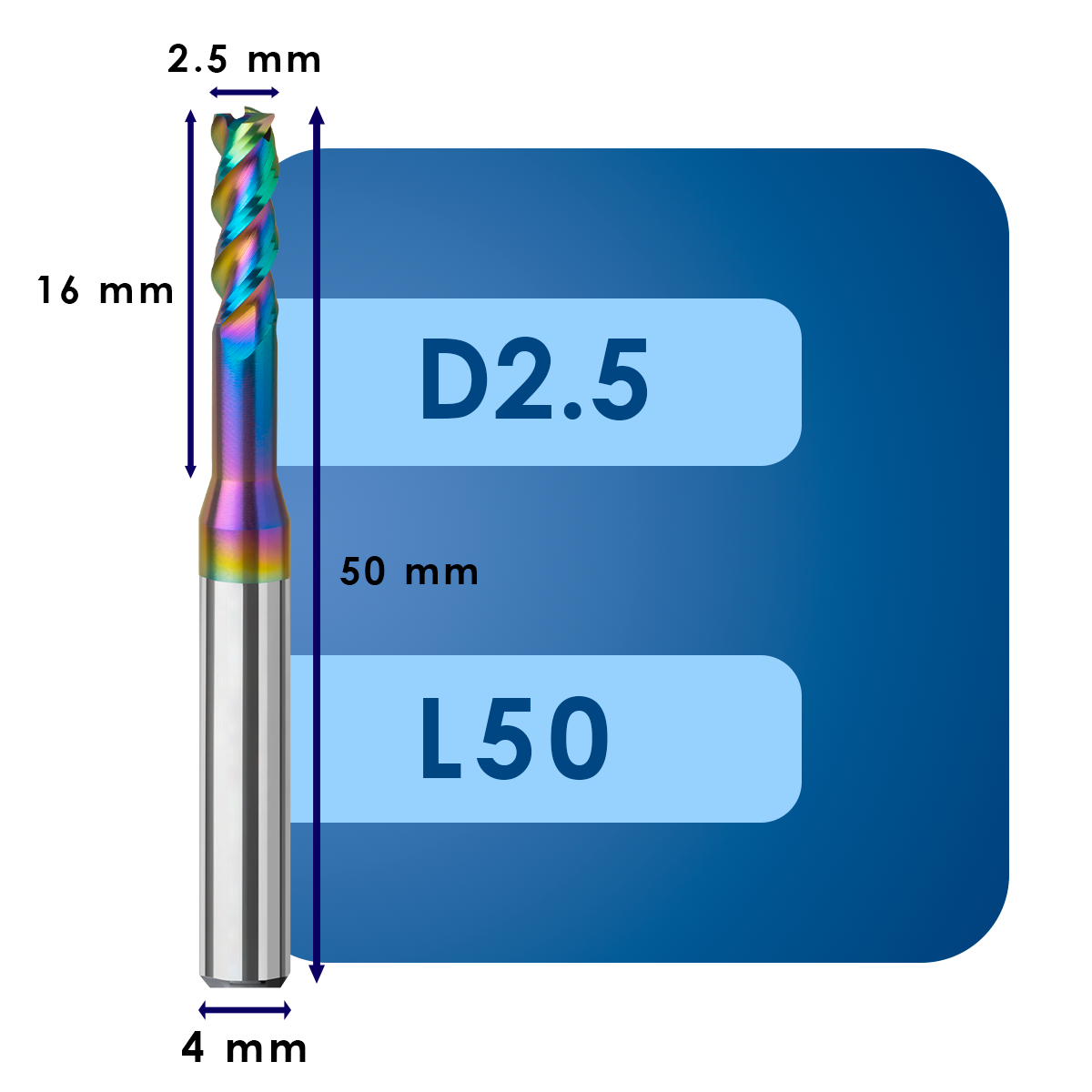 D2.5 С16 L50 Фреза твердосплавная d2.5*c16*p58*d4*z3*l50 al