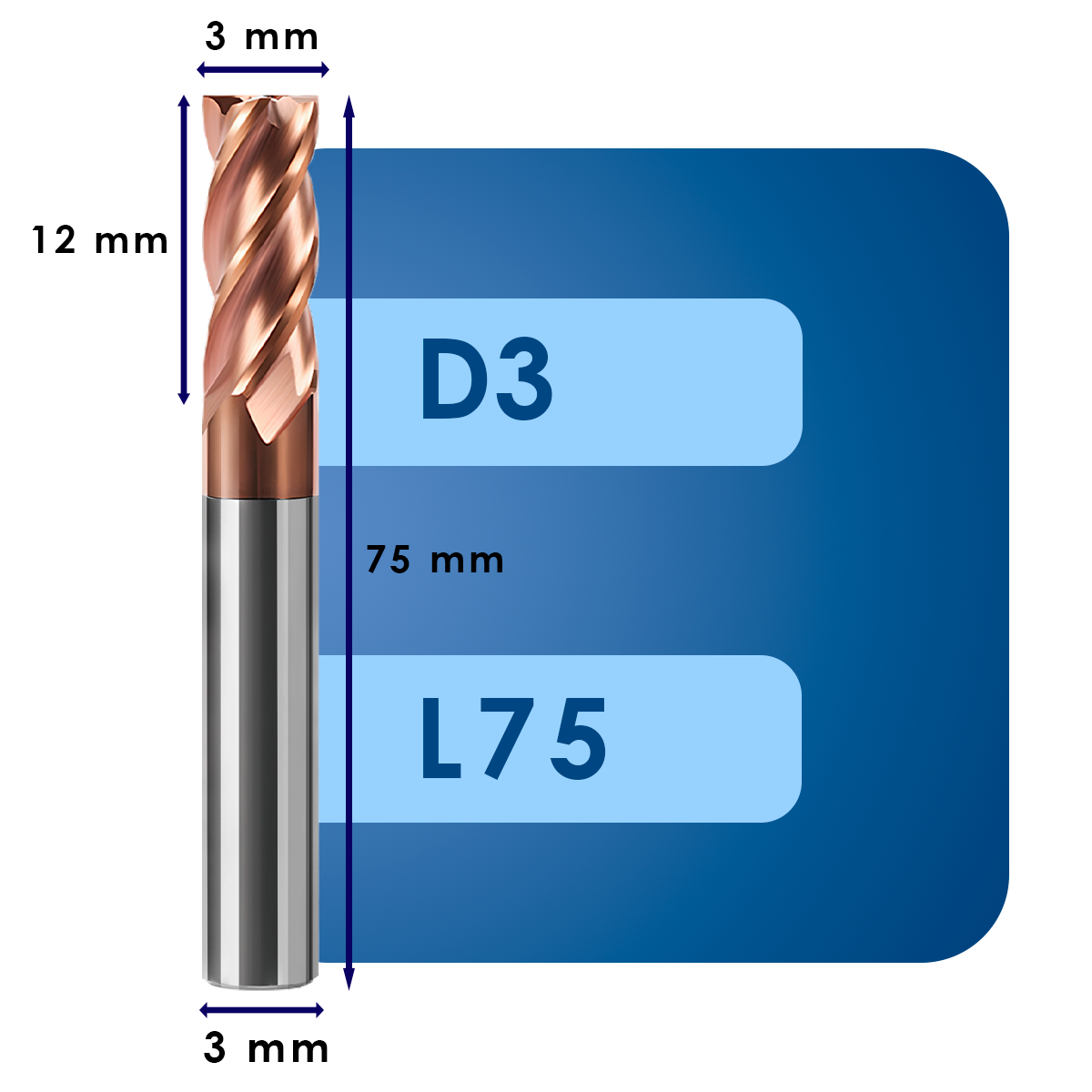 D3 L75 Фреза твердосплавная d3*c12*p55*d3*z4*l75