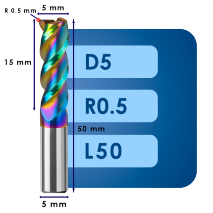Фреза твердосплавная d5*r0.5*c15*p58*d5*z3*l50 al