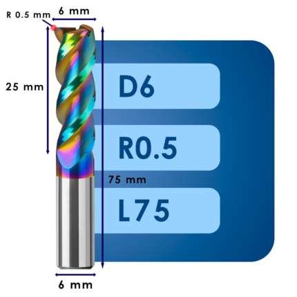 Фреза твердосплавная d6*r0.5*c25*p58*d6*z3*l75 al