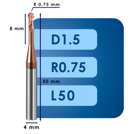 Фреза радиусная d1.5*r0.75*c8*p55*d4*z2*l50