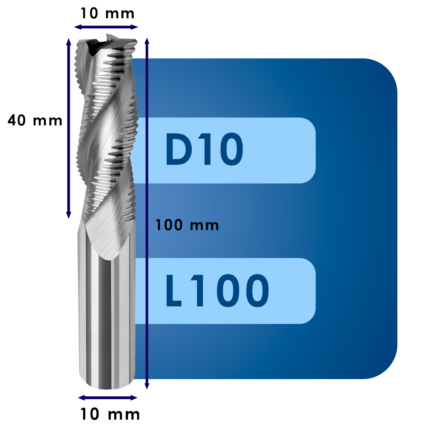 Фреза черновая твердосплавная d10*c40*p55*d10*z3*l100*r*al