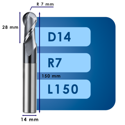 Фреза радиусная d14*r7*c28*p70*d14*z2*l150