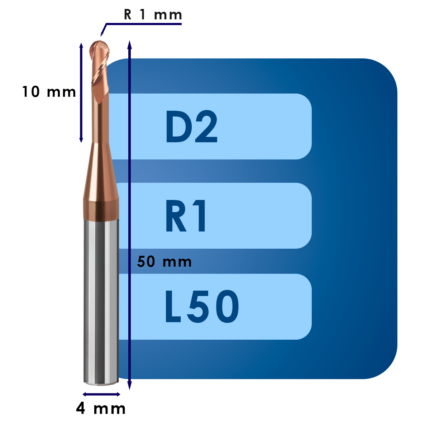 Фреза радиусная d2*r1*c10*p55*d4*z2*l50