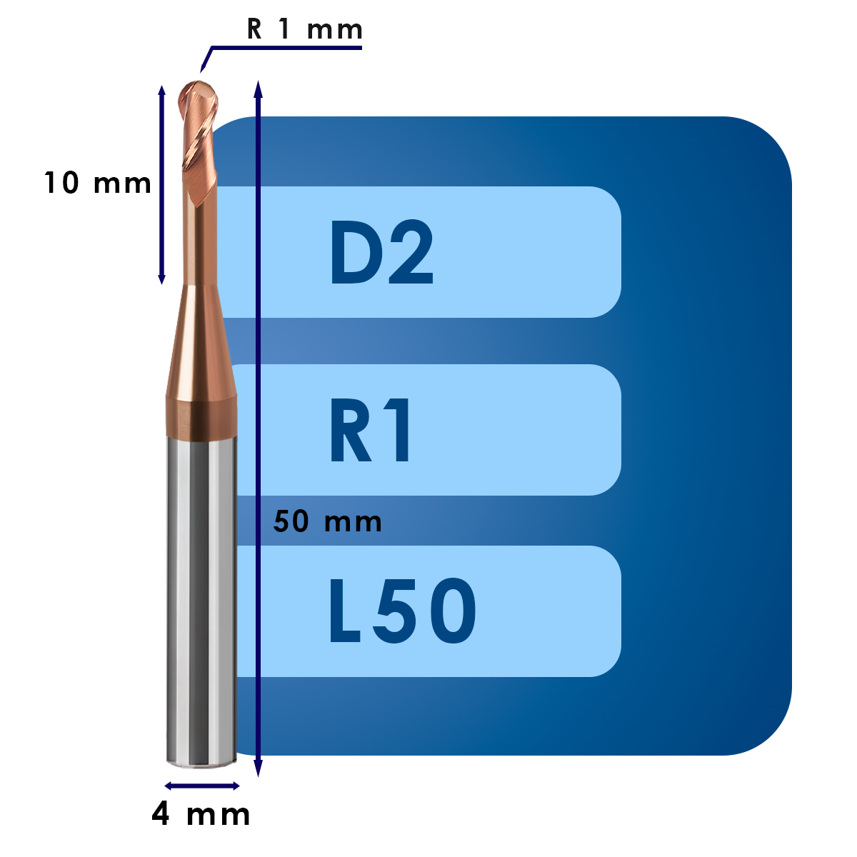 D2 С10 L50 Фреза радиусная d2*r1*c10*p55*d4*z2*l50