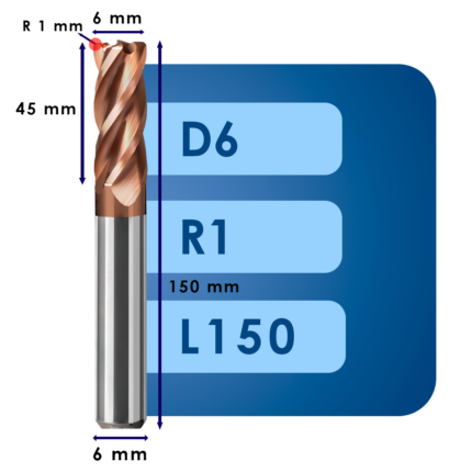Фреза твердосплавная d6*r1*c45*p55*d6*z4*l150