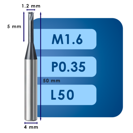 Резьбофреза m1.6*d1.2*p0.35*c5*p70*d4*cz1*z3*l50