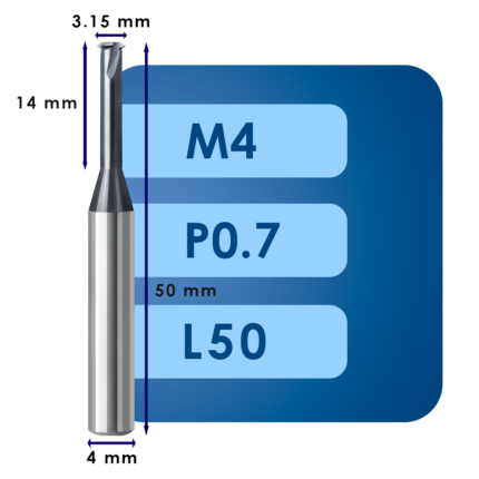 Резьбофреза m4*d3.15*p0.7*c14*p70*d4*cz1*z3*l50