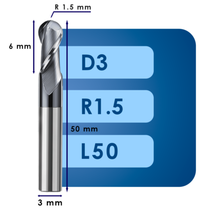 Фреза радиусная d3*r1.5*c6*p70*d3*z2*l50