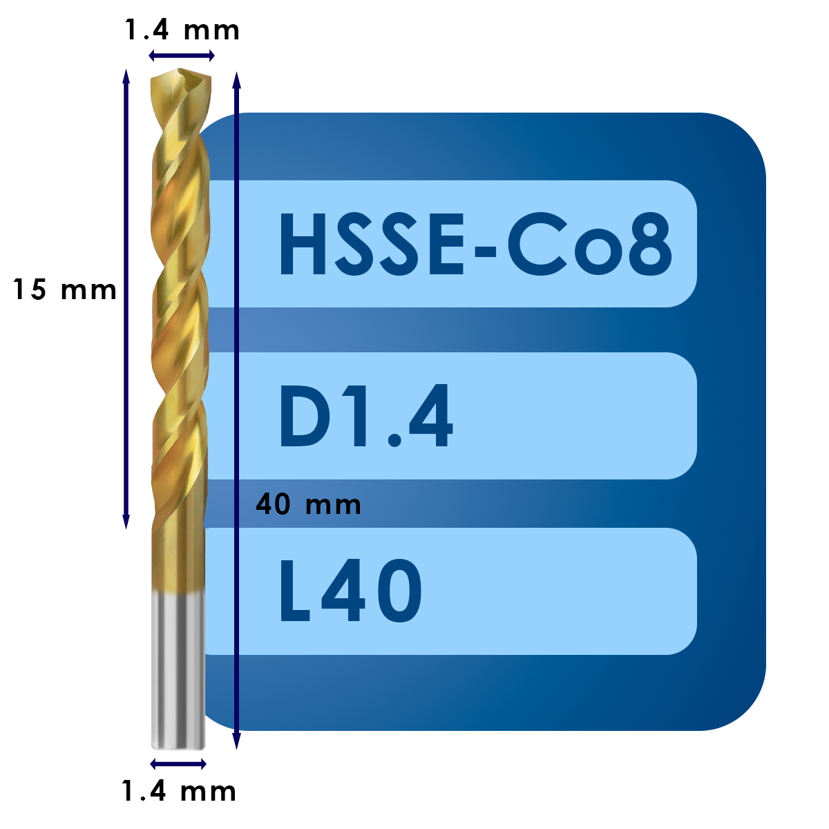 1.4 Сверло svd1.4*c15*l40 hsse co8