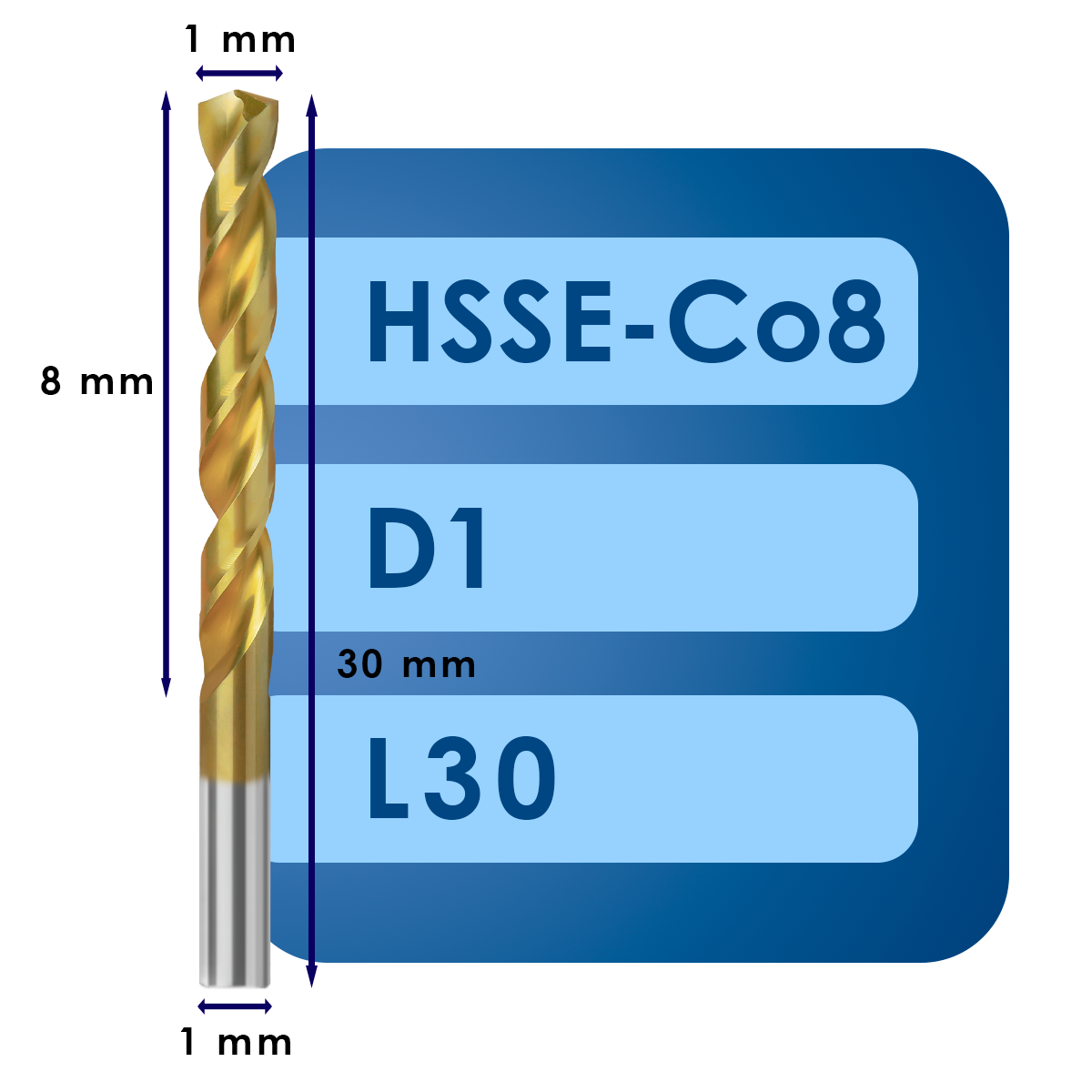 1 Сверло svd1.0*c8*l30 hsse co8