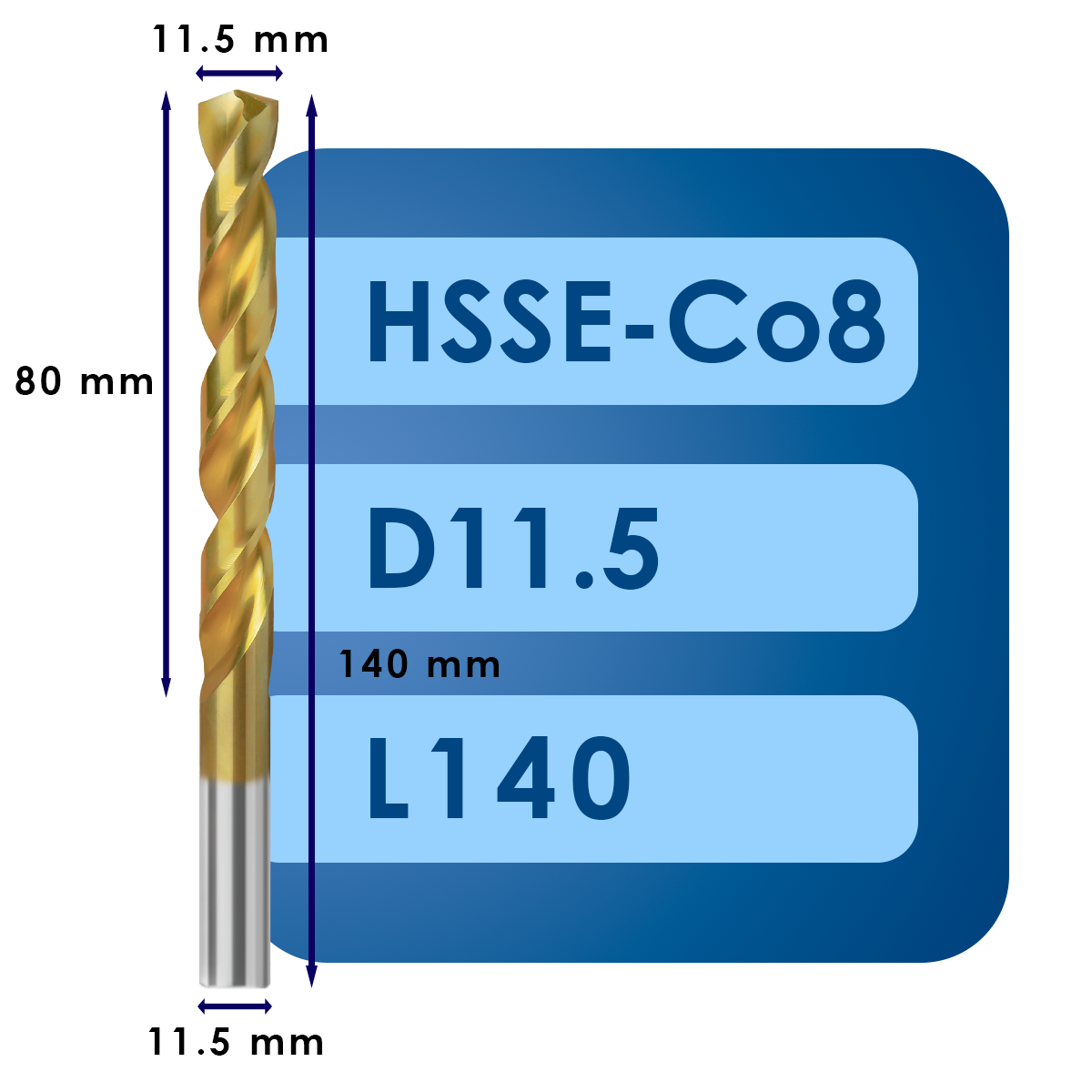11.5 Сверло svd11.5*c80*l140 hsse co8