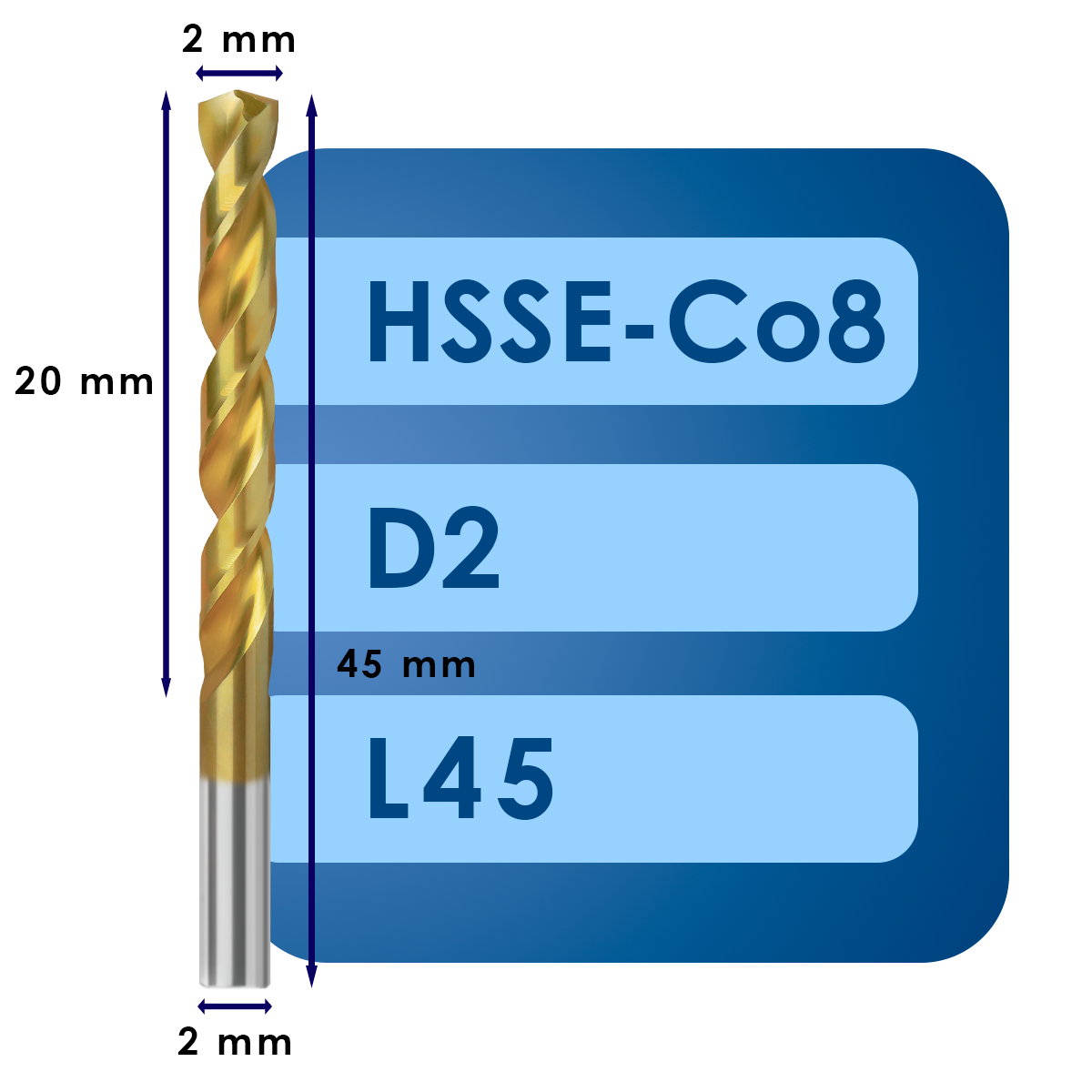 2 Сверло svd2.0*c20*l45 hsse co8