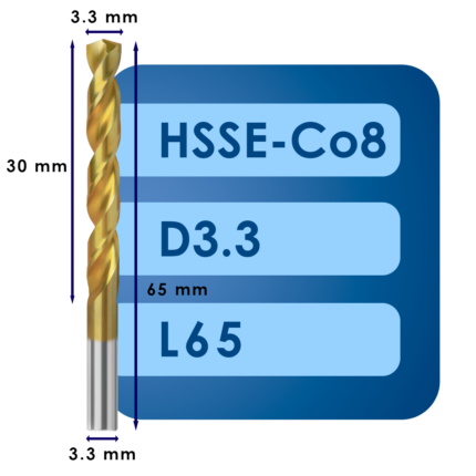 Сверло svd3.3*c30*l65 hsse co8