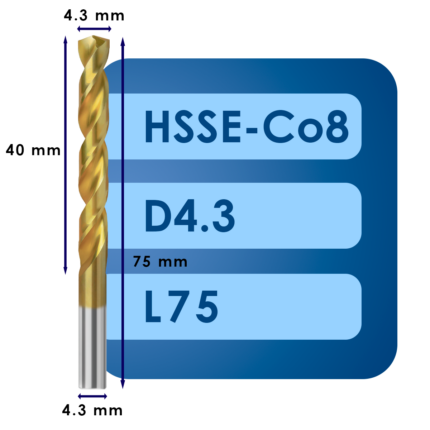 Сверло svd4.3*c40*l75 hsse co8