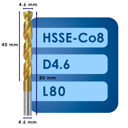 Сверло svd4.6*c40*l80 hsse co8