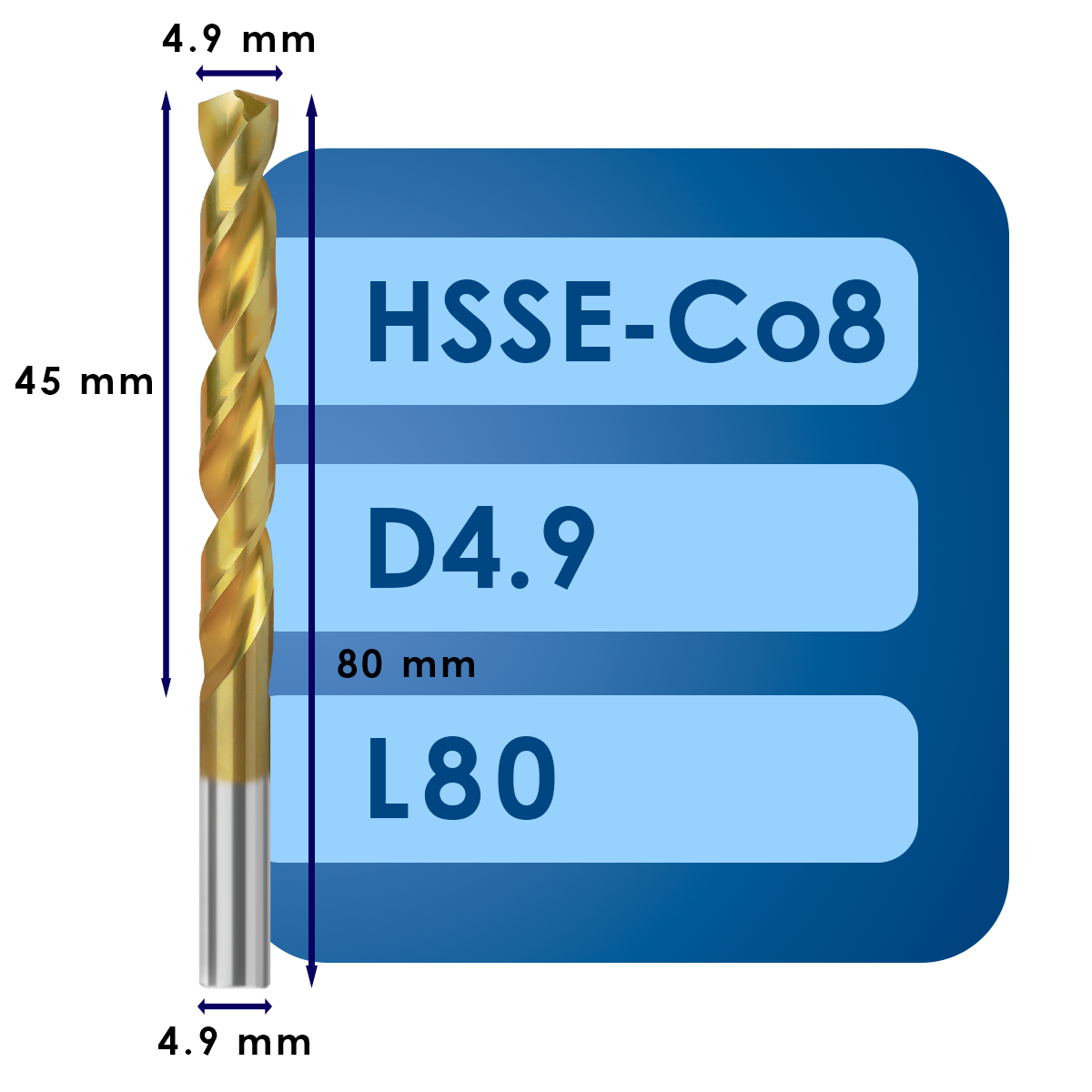 4.9 Сверло svd4.9*c45*l80 hsse co8