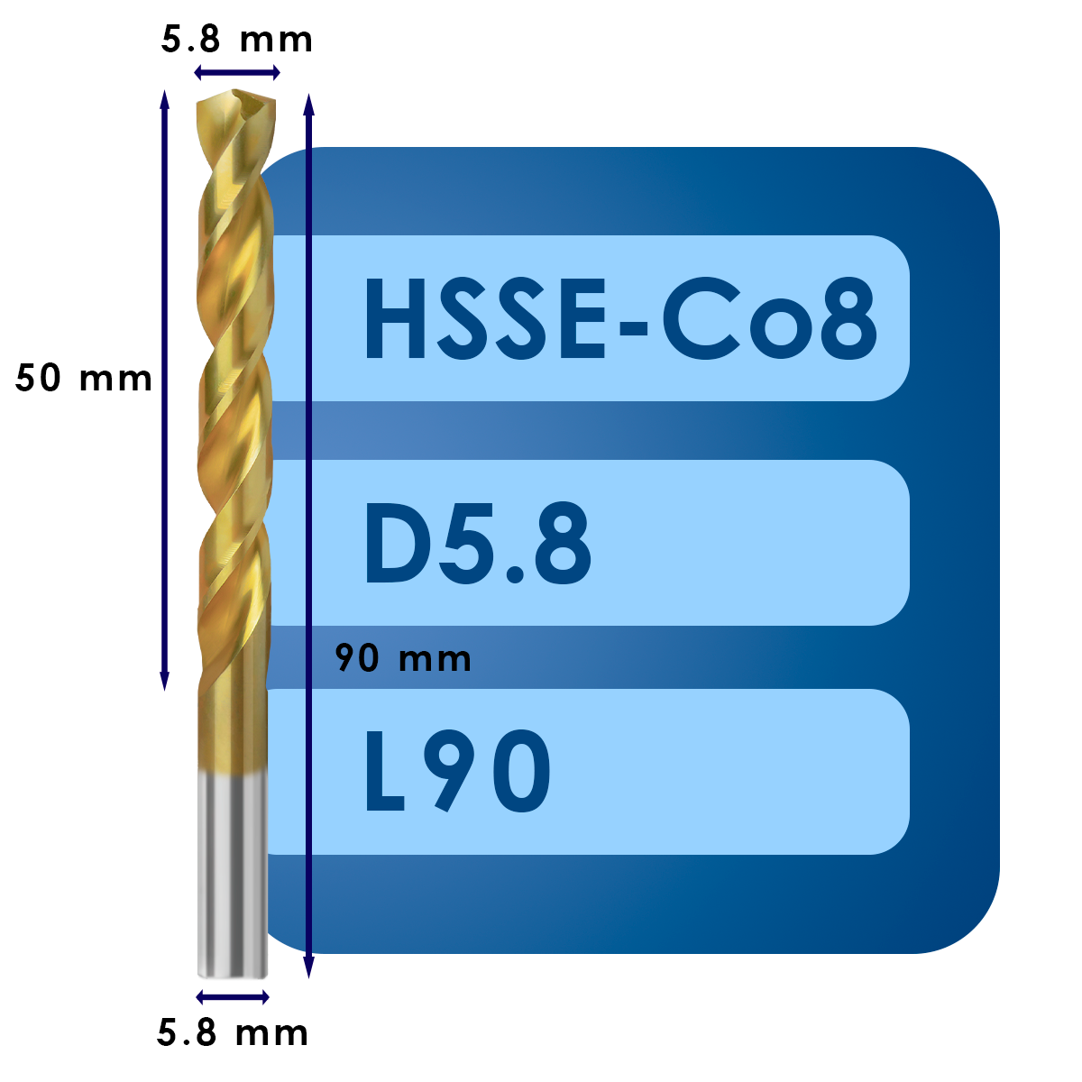 5.8 Сверло svd5.8*c50*l90 hsse co8