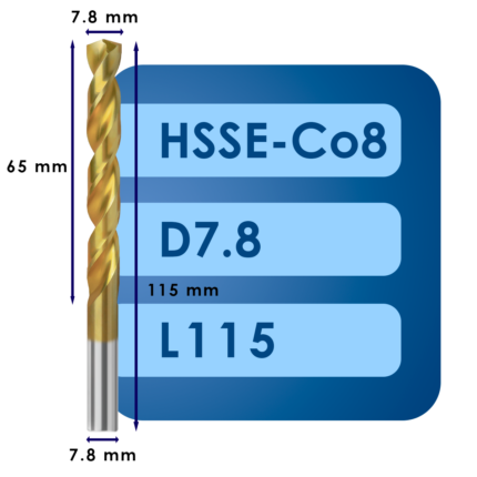 Сверло svd7.8*c65*l115 hsse co8