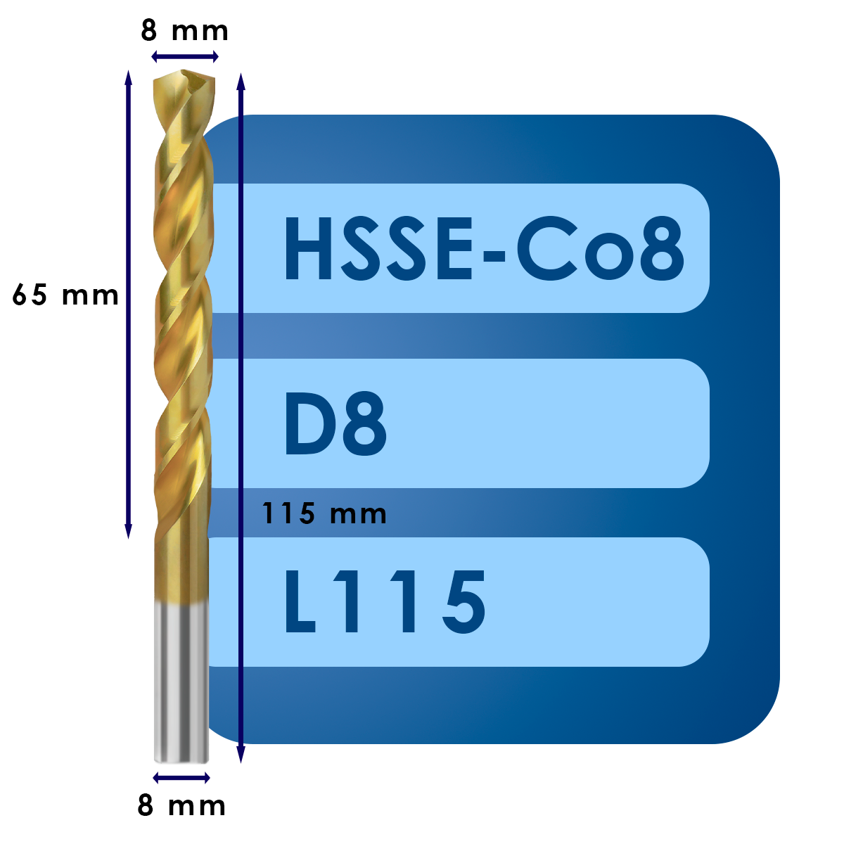 8 Сверло svd8.0*c65*l115 hsse co8