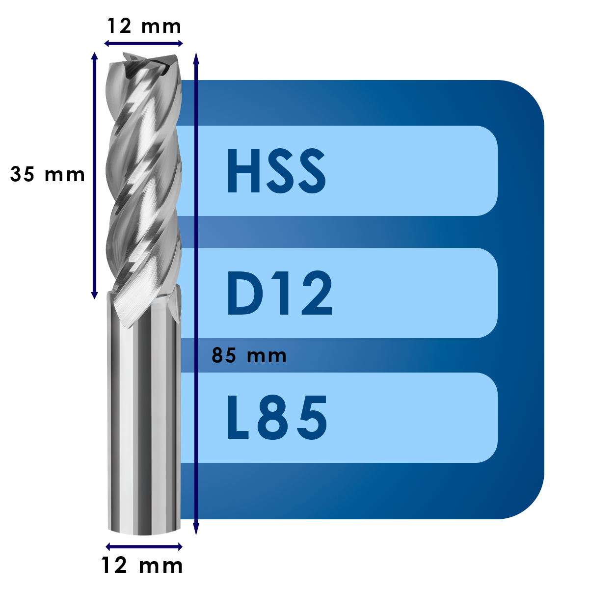 D12 L75 (8) Фреза d12*c35*d12*z4*l85 hss