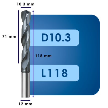 Сверло твердосплавное svd10.3*c71*p70*d12*z2*l118