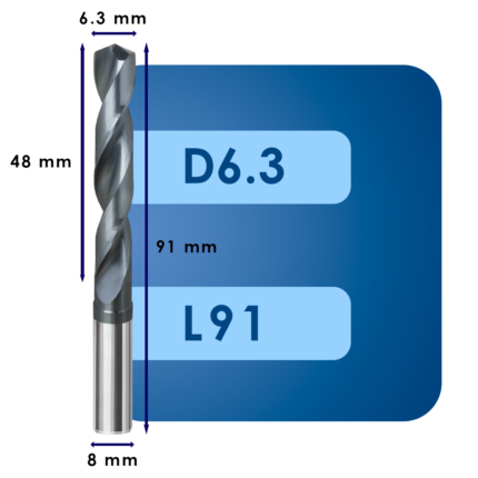 Сверло твердосплавное svd6.3*c48*p70*d8*z2*l91