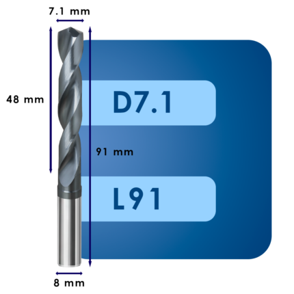 Сверло твердосплавное svd7.1*c48*p70*d8*z2*l91