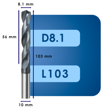 Сверло твердосплавное svd8.1*c56*p70*d10*z2*l103