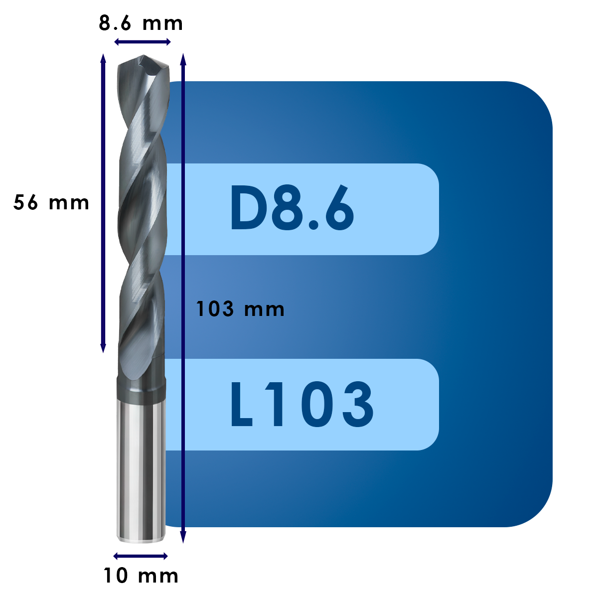 D8.6 С56 L103 Сверло твердосплавное svd8.6*c56*p70*d10*z2*l103