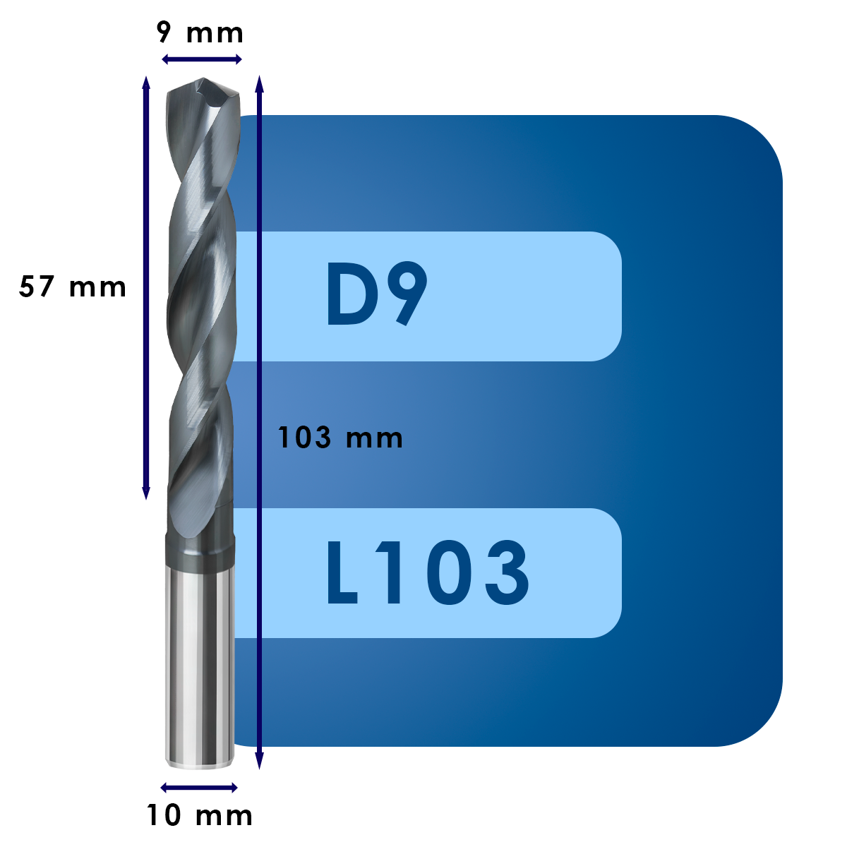 D9 L103 Сверло твердосплавное svd9*c57*p70*d10*z2*l103