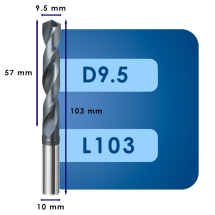 Сверло твердосплавное svd9.5*c57*p70*d10*z2*l103